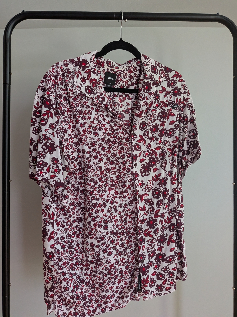 Vans White and Maroon Floral Short Sleeve Button-Down Shirt
